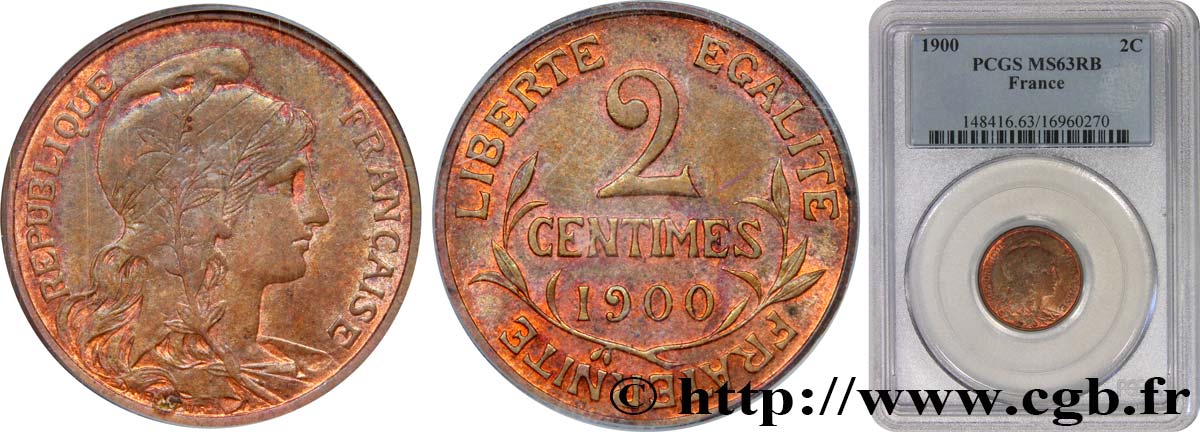 2 centimes Daniel-Dupuis 1900 Paris F.110/4 fST63 PCGS