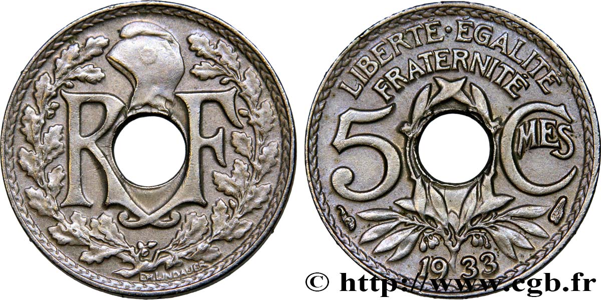 5 centimes Lindauer, petit module 1933 Paris F.122/16 BB50 