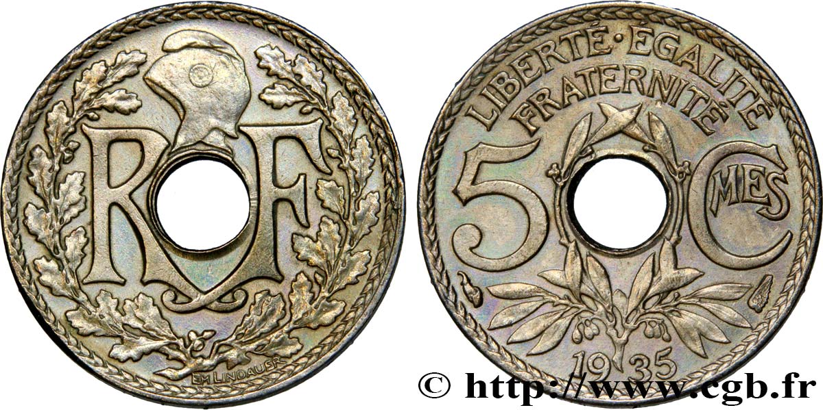 5 centimes Lindauer, petit module 1935 Paris F.122/18 EBC 