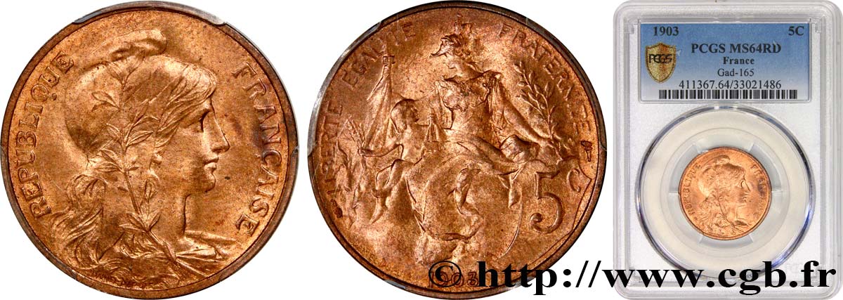 5 centimes Daniel-Dupuis 1903  F.119/13 SC64 PCGS