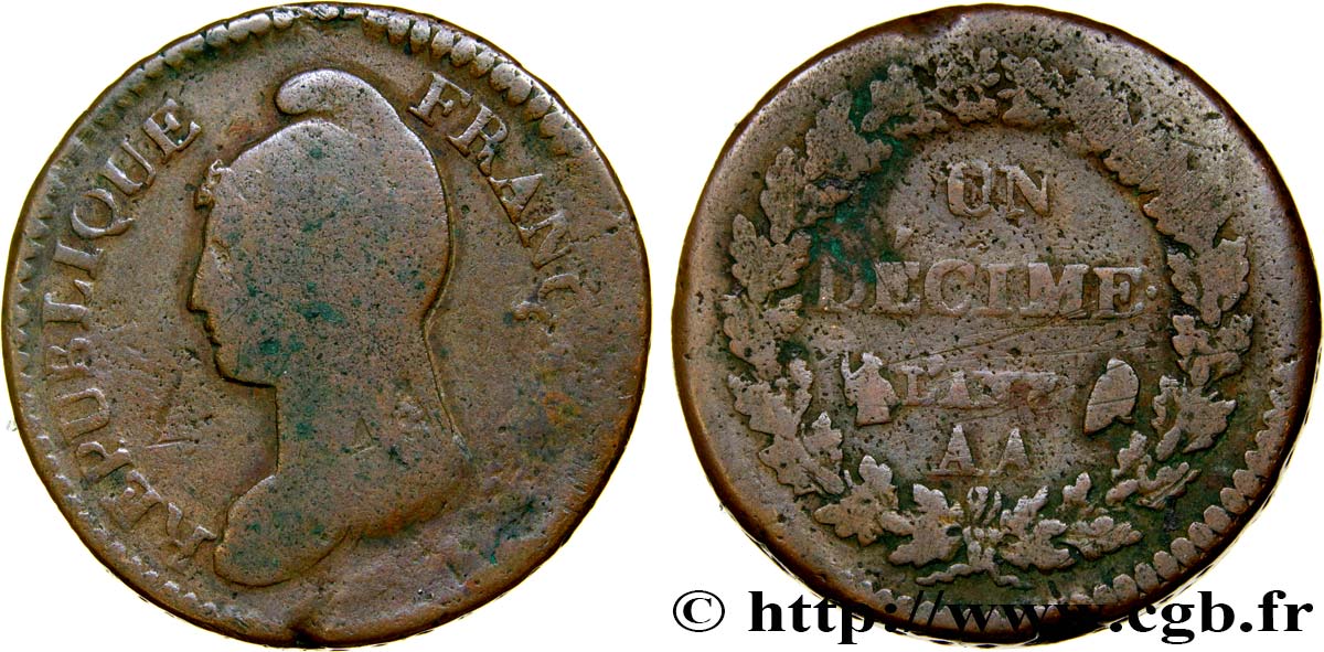 Un décime Dupré, grand module 1800 Metz F.129/57 B10 