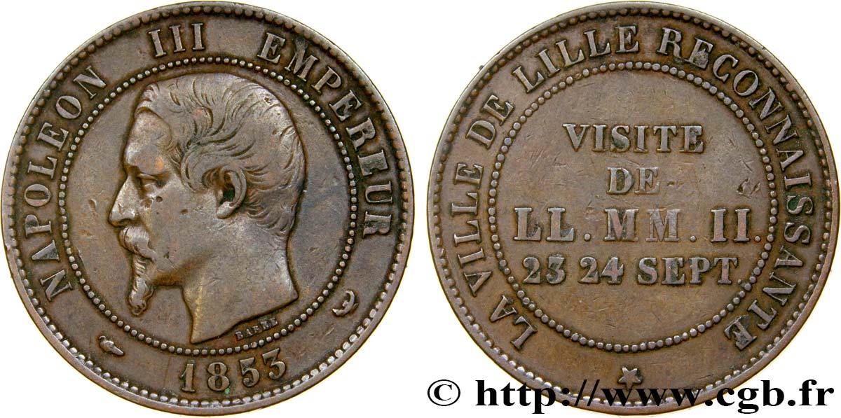 Module de dix centimes, Visite impériale à Lille les 23 et 24 septembre 1853 1853 Lille VG.3365  TTB40 