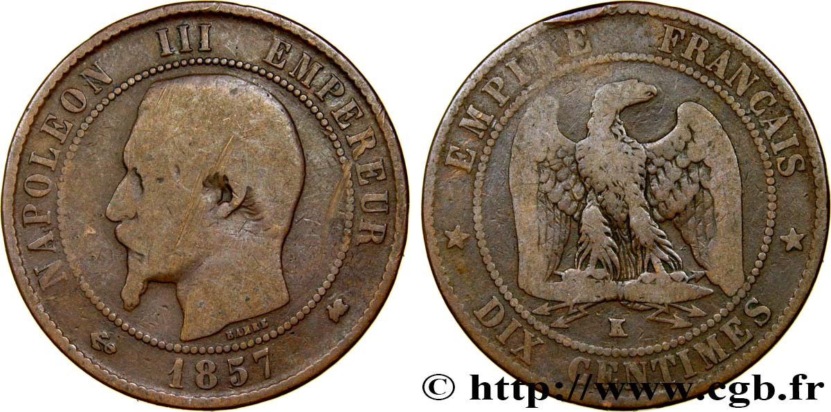 Dix centimes Napoléon III, tête nue 1857 Bordeaux F.133/44 MB20 