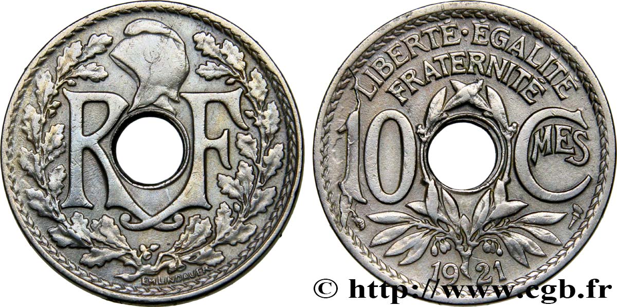 10 centimes Lindauer, cassure de coin 1921  F.138/5 XF45 