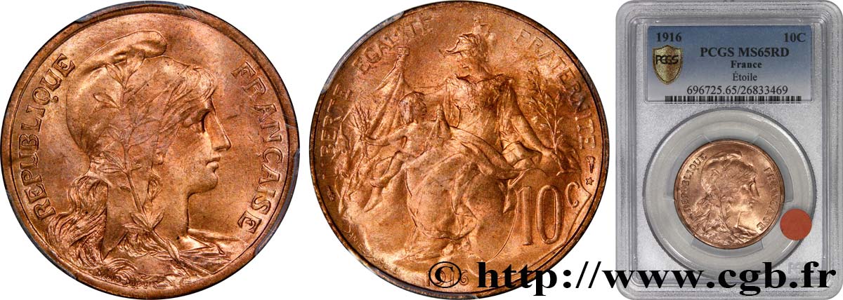 10 centimes Daniel-Dupuis 1916  F.136/27 FDC65 PCGS