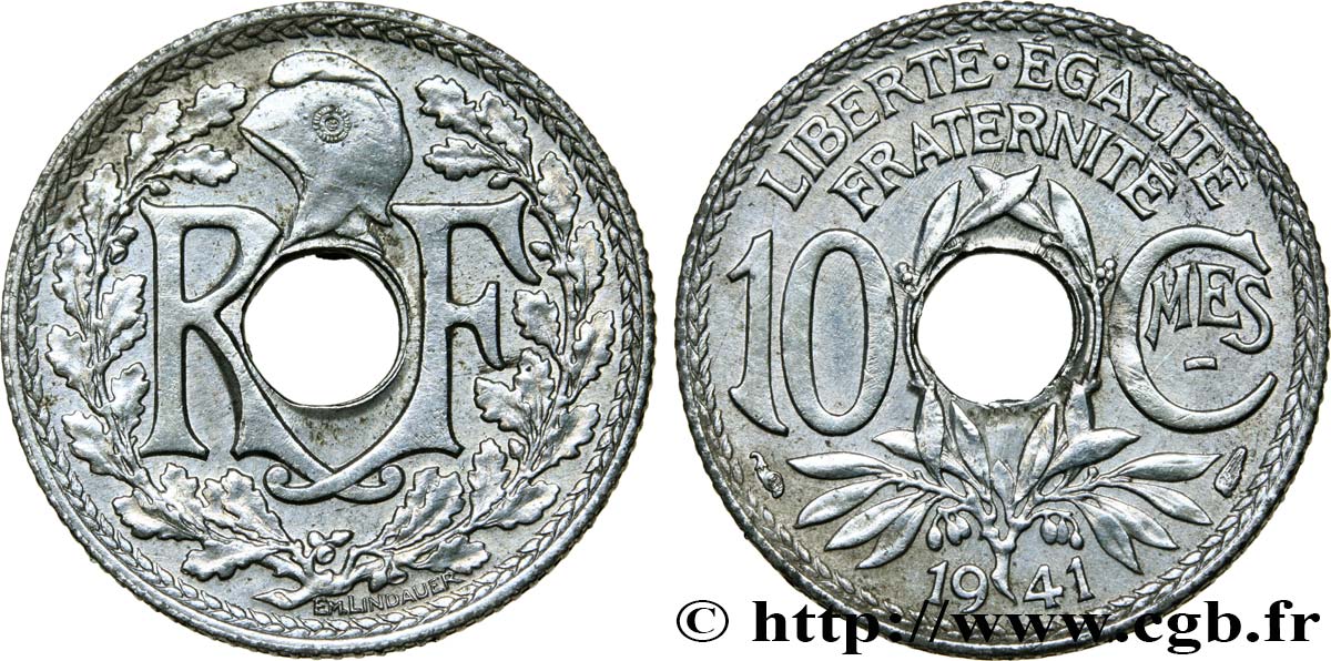 10 centimes Lindauer en zinc, Cmes souligné et millésime sans points 1941  F.140/1 SUP 
