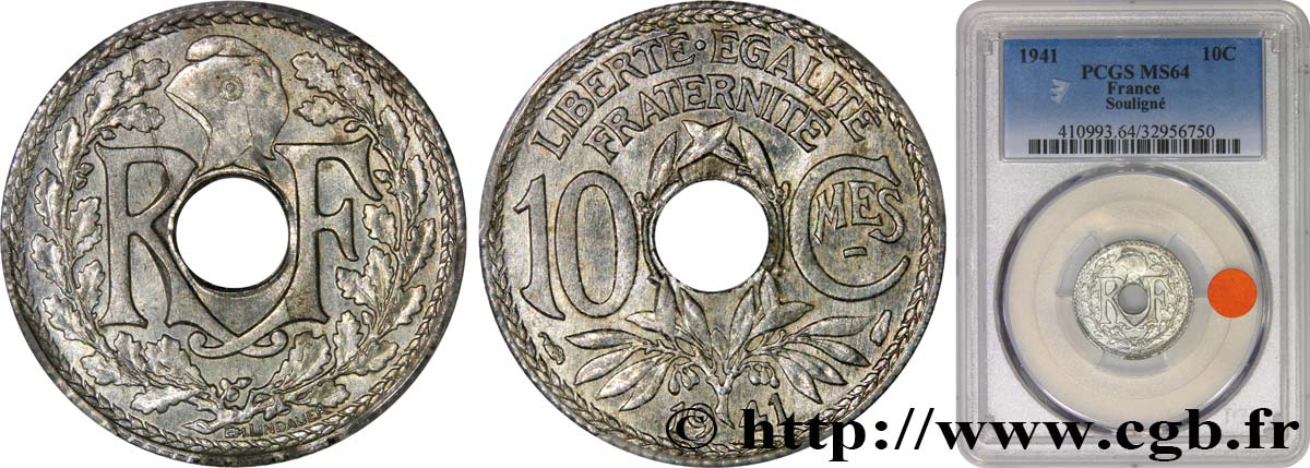 10 centimes Lindauer en zinc, Cmes souligné et millésime sans points 1941  F.140/1 fST64 PCGS
