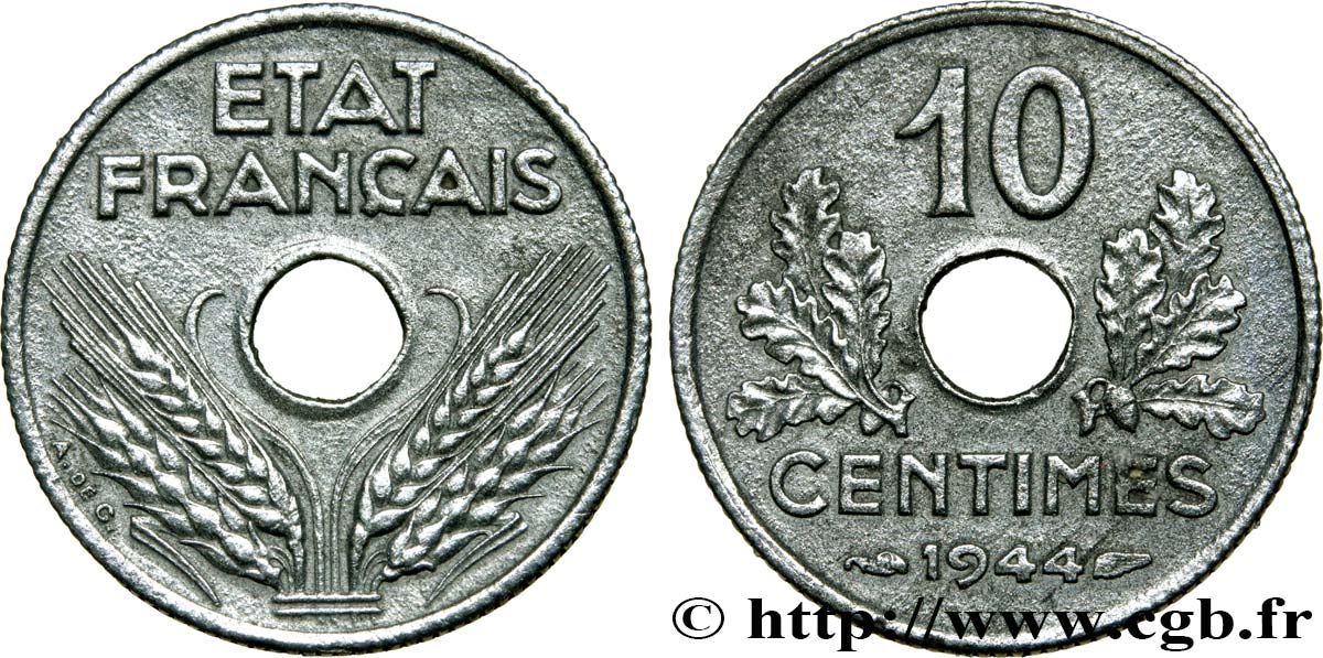 10 centimes État français, petit module 1944  F.142/3 MBC50 