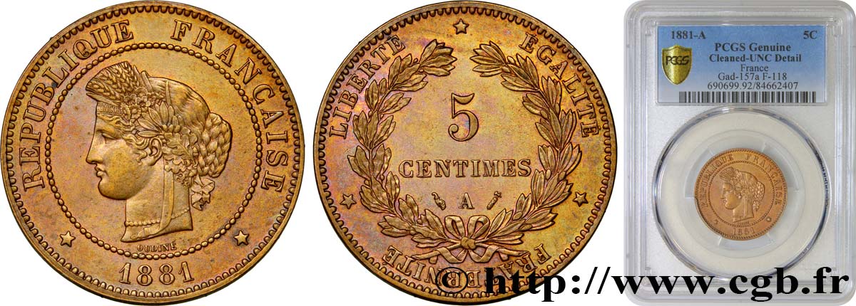 5 centimes Cérès 1881 Paris F.118/22 MS PCGS