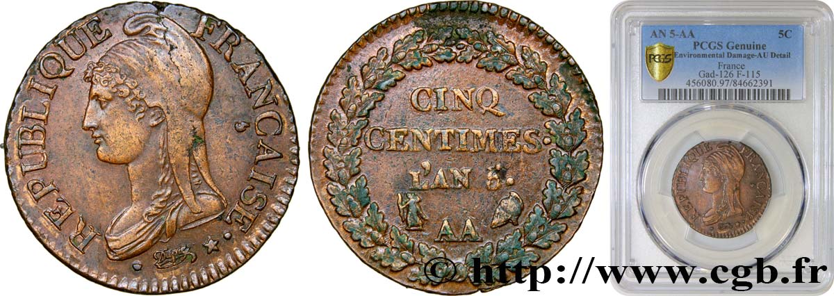 Cinq centimes Dupré, grand module 1797 Metz F.115/12 EBC PCGS