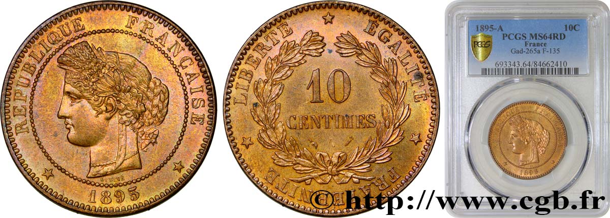 10 centimes Cérès 1895 Paris F.135/40 fST64 PCGS