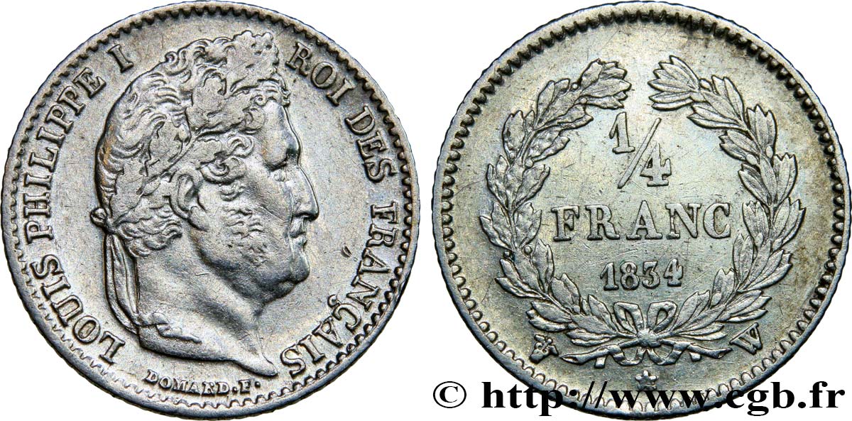 1/4 franc Louis-Philippe 1834 Lille F.166/48 TTB48 
