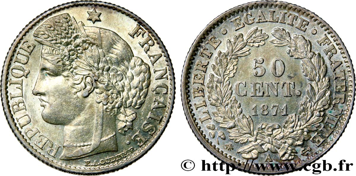 50 centimes Cérès, IIIe République 1871 Paris F.189/1 MS62 