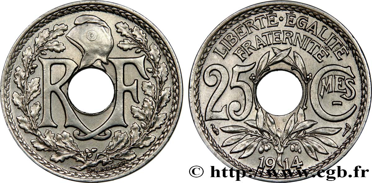 25 centimes Lindauer, Cmes souligné 1914  F.170/2 VZ60 