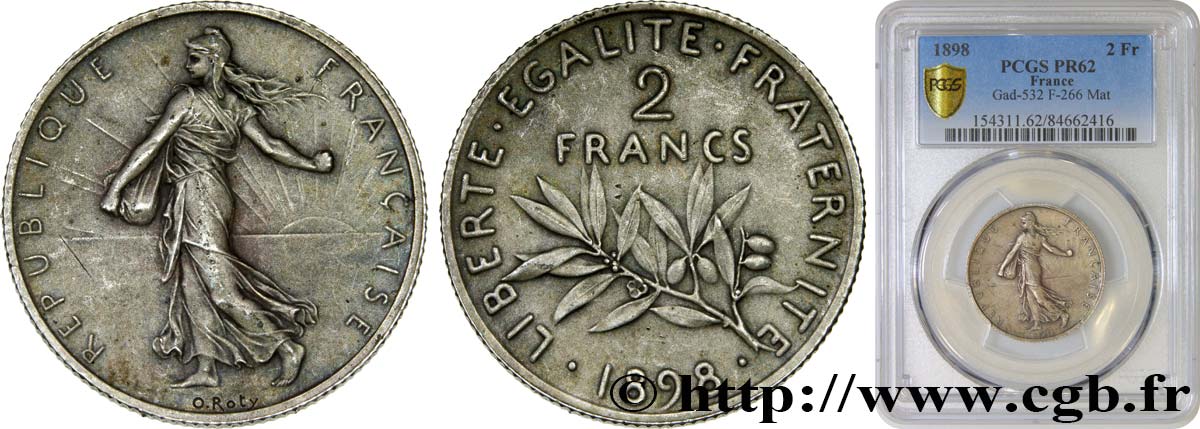 2 francs Semeuse, Flan Mat 1898  F.266/2 VZ62 PCGS