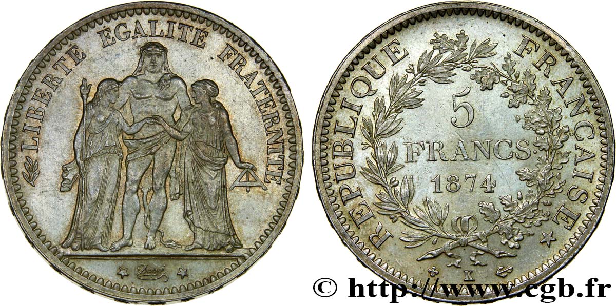 5 francs Hercule 1874 Bordeaux F.334/13 SPL60 