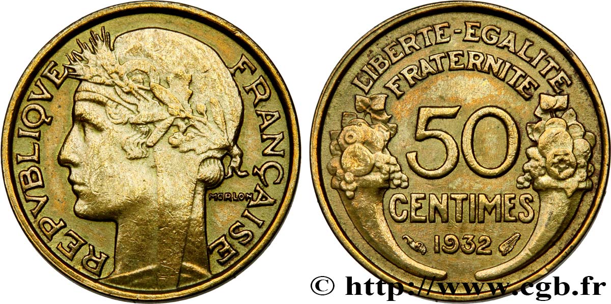 50 centimes Morlon, avec raisin, 9 et 2 ouverts 1932  F.192/7 fVZ 