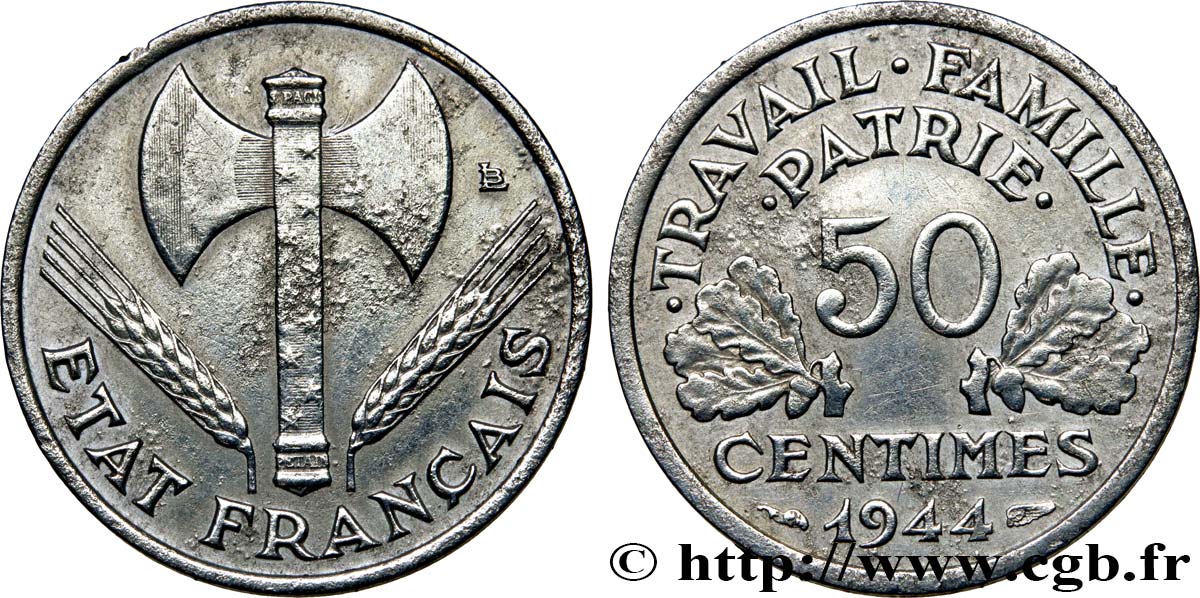 50 centimes Francisque, légère 1944  F.196/4 VF30 