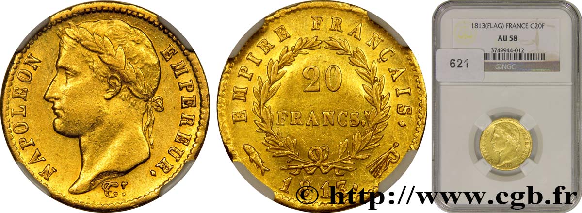 20 francs or Napoléon tête laurée, Empire français 1813 Utrecht F.516/37 SPL58 NGC