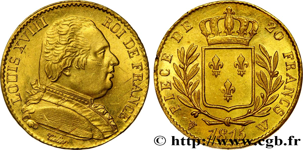 20 francs or Louis XVIII, buste habillé 1815 Lille F.517/18 fST63 
