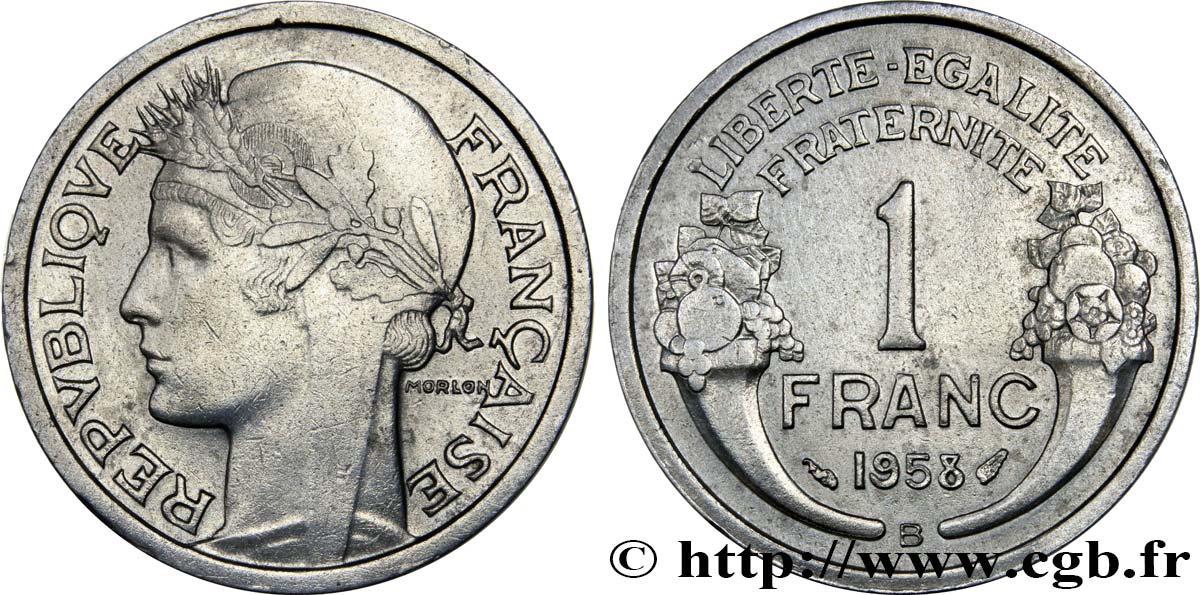 1 franc Morlon, légère 1958 Beaumont-Le-Roger F.221/22 VZ55 