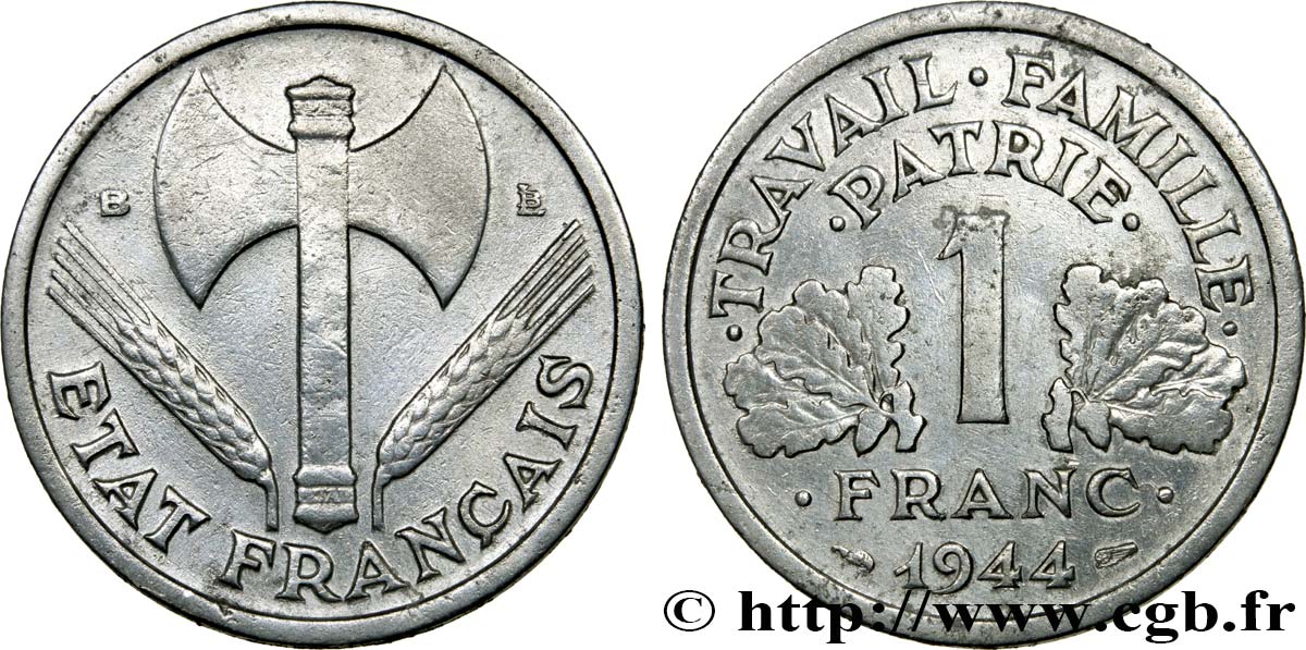 1 franc Francisque, légère 1944 Beaumont-Le-Roger F.223/6 TB25 