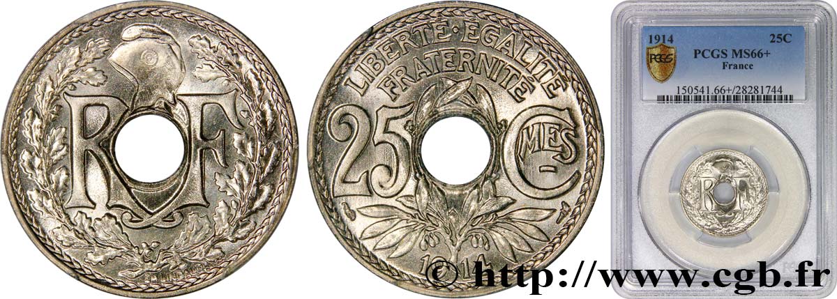 25 centimes Lindauer, Cmes souligné 1914  F.170/2 ST66 PCGS