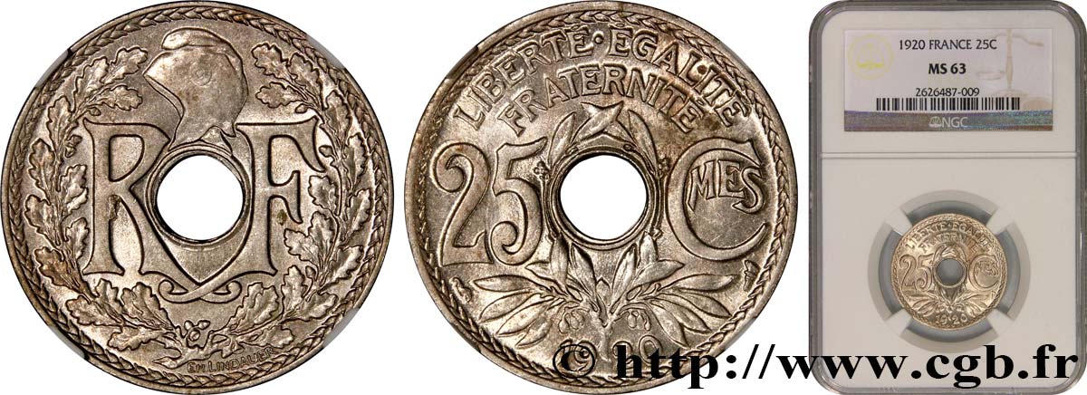 25 centimes Lindauer 1920  F.171/4 fST63 NGC