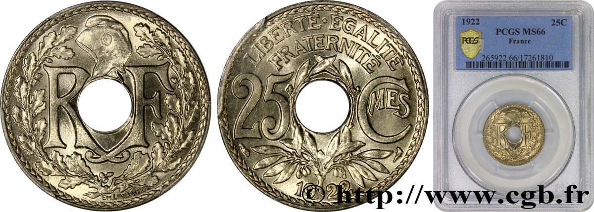 25 centimes Lindauer 1922  F.171/6 ST66 PCGS