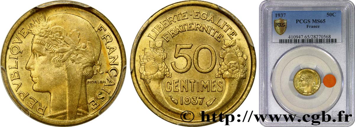 50 centimes Morlon 1937  F.192/13 ST65 PCGS