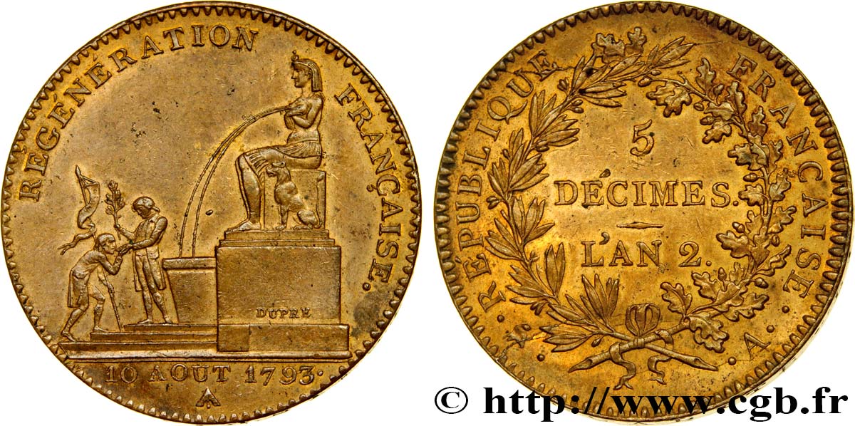 5 décimes, Régénération française 1793 Paris F.172A/1 MS60 