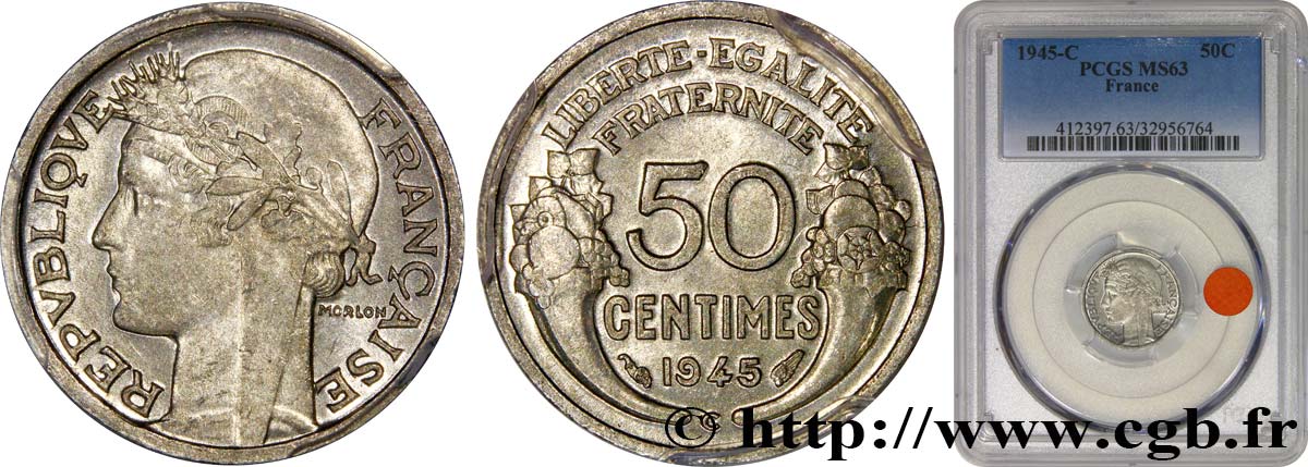 50 centimes Morlon, légère 1945  F.194/7 MS63 PCGS