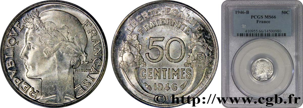 50 centimes Morlon, légère 1946 Beaumont-le-Roger F.194/9 ST66 PCGS