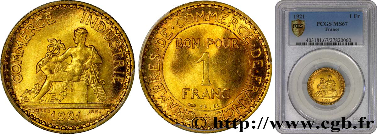1 franc Chambres de Commerce 1921 Paris F.218/3 MS67 PCGS