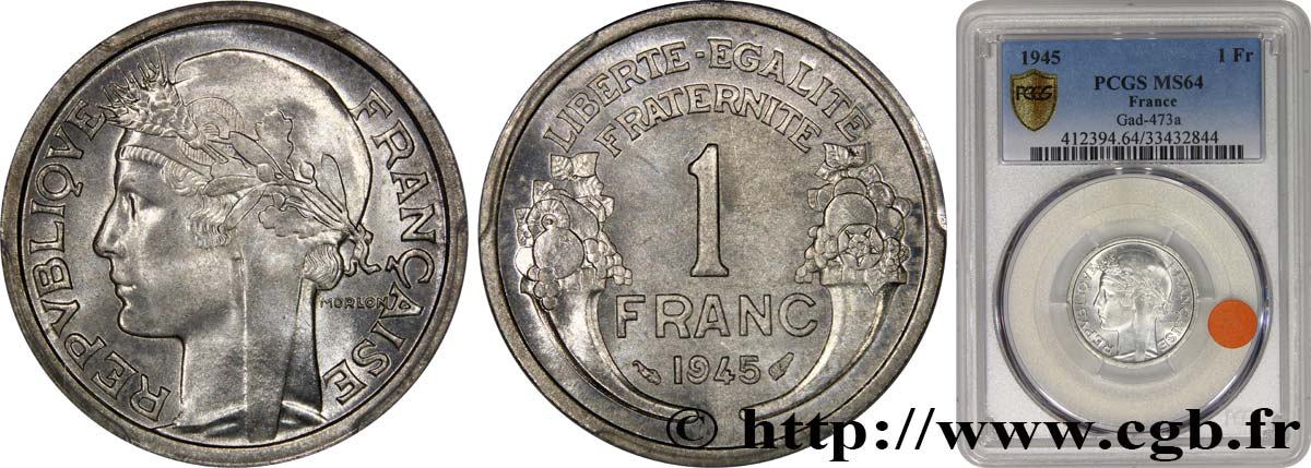 1 franc Morlon, légère 1945  F.221/6 SC64 PCGS