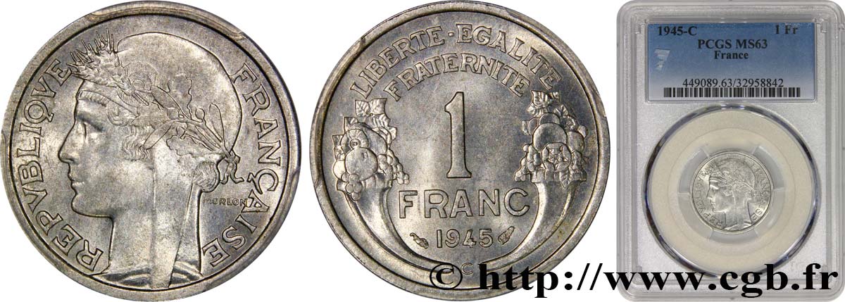 1 franc Morlon, légère 1945 Castelsarrasin F.221/8 SC63 PCGS