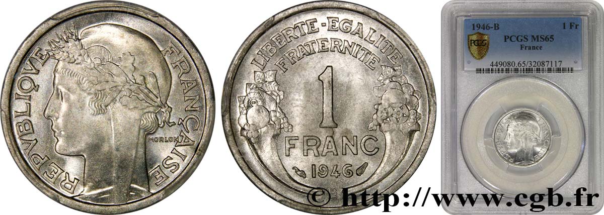 1 franc Morlon, légère 1946 Beaumont-Le-Roger F.221/10 FDC65 PCGS