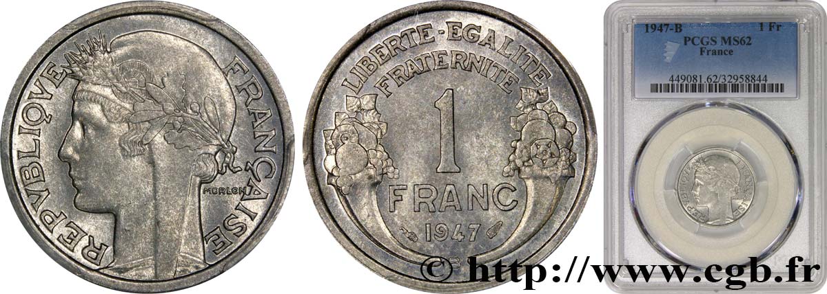 1 franc Morlon, légère 1947 Beaumont-Le-Roger F.221/12 EBC62 PCGS