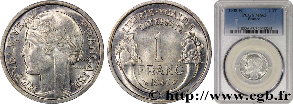 1 franc Morlon, légère 1948 Beaumont-Le-Roger F.221/14 fST63 PCGS