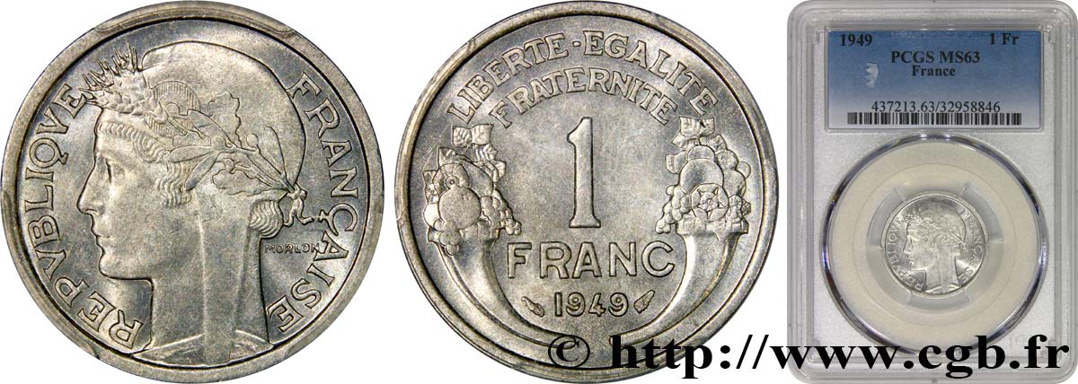 1 franc Morlon, légère 1949  F.221/15 MS63 PCGS