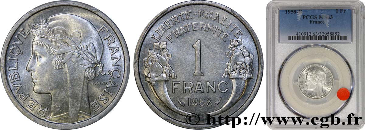 1 franc Morlon, légère 1958 Beaumont-Le-Roger F.221/22 SC63 PCGS