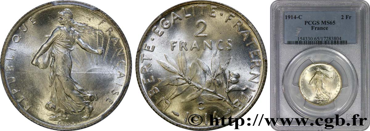 2 francs Semeuse 1914 Castelsarrasin F.266/16 ST65 PCGS