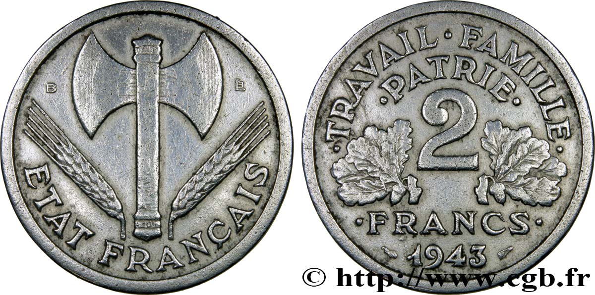 2 francs Francisque 1943 Beaumont-Le-Roger F.270/3 TB25 