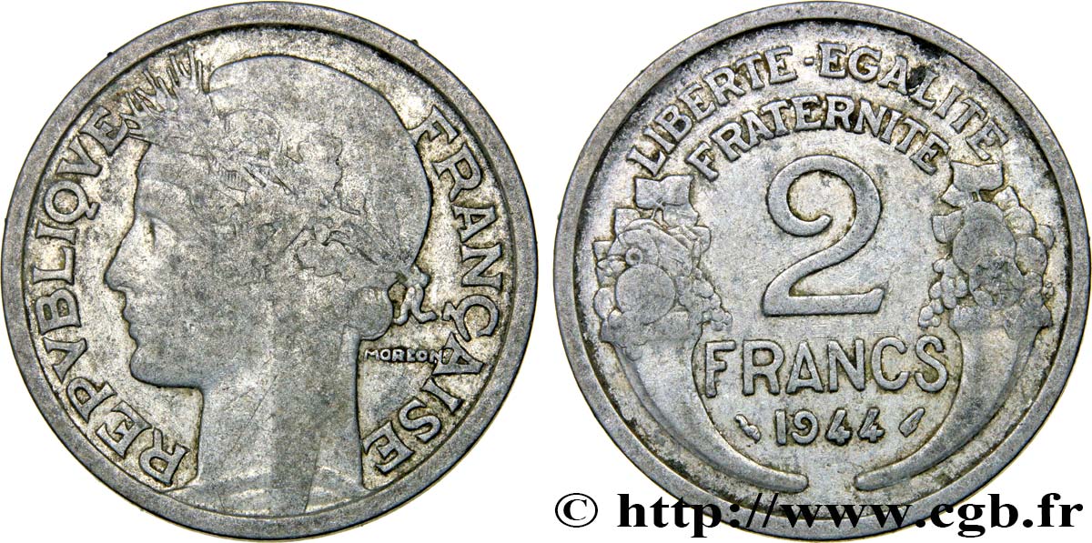 2 francs Morlon, aluminium 1944  F.269/4 VF20 
