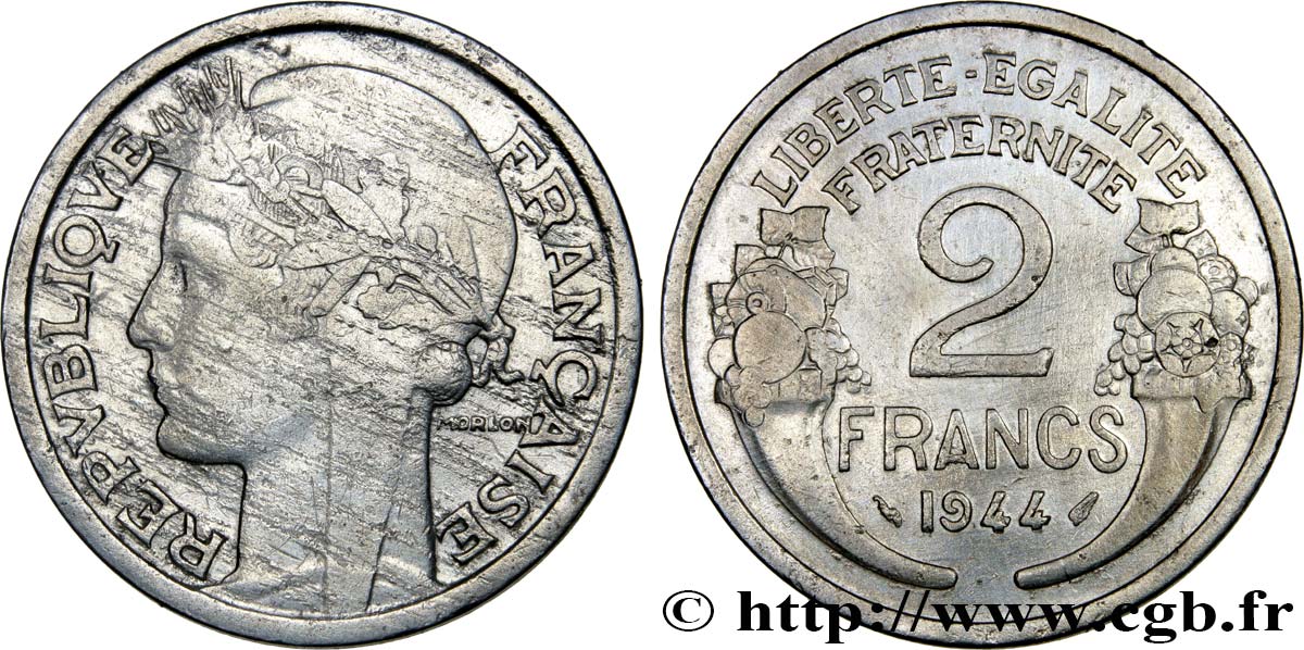 2 francs Morlon, aluminium 1944  F.269/4 VF 