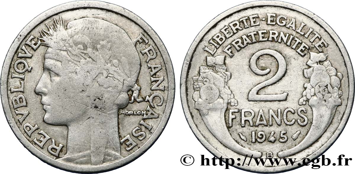 2 francs Morlon, aluminium 1945 Beaumont-Le-Roger F.269/6 TB 