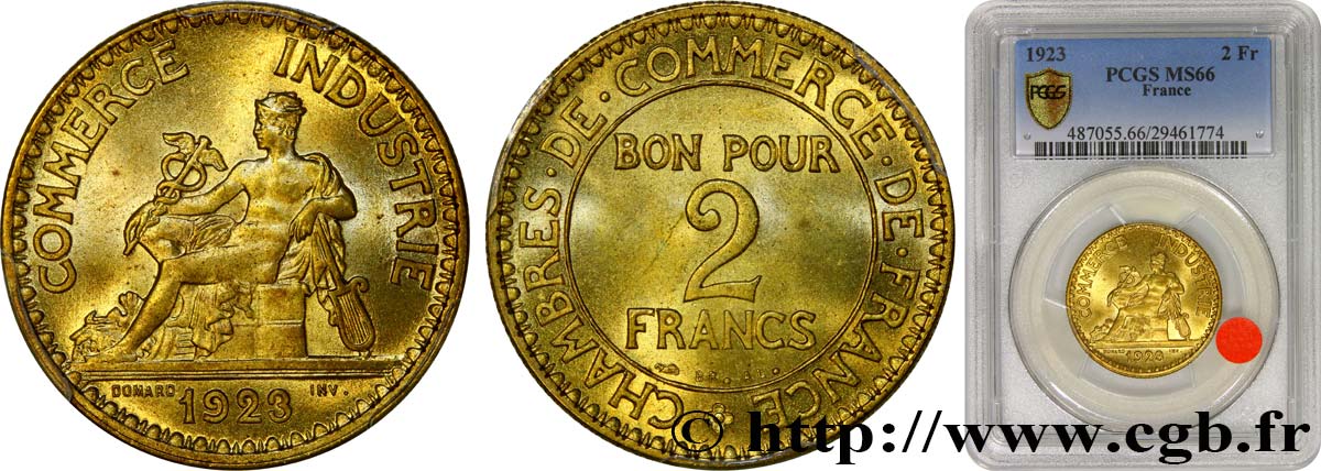 2 francs Chambres de Commerce 1923  F.267/5 FDC66 PCGS