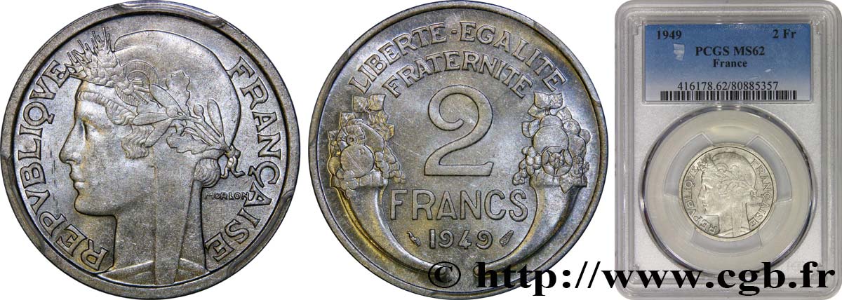 2 francs Morlon, aluminium 1949  F.269/14 EBC62 PCGS