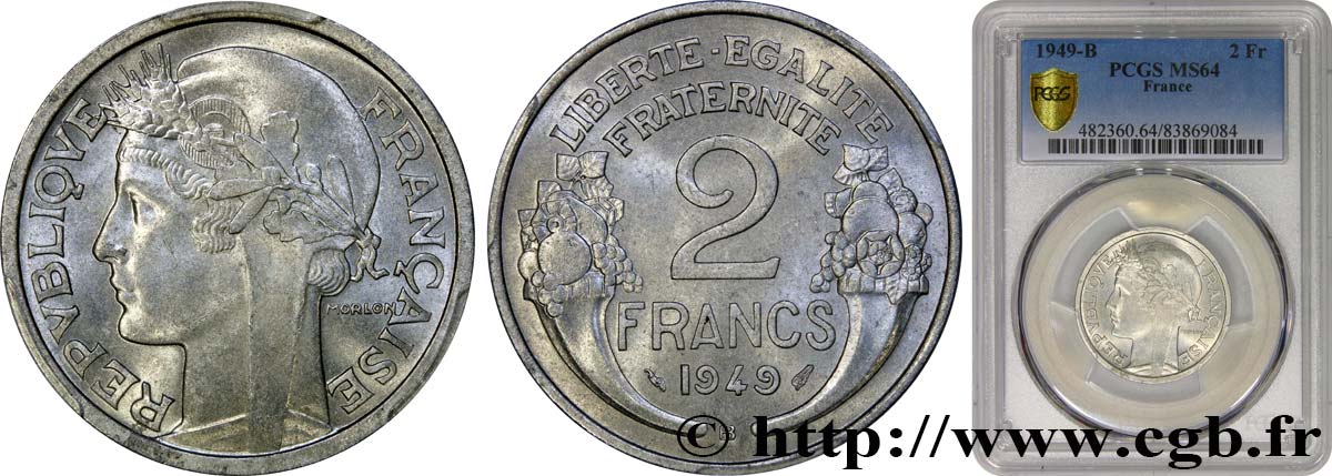 2 francs Morlon, aluminium 1949 Beaumont-Le-Roger F.269/15 SC64 PCGS