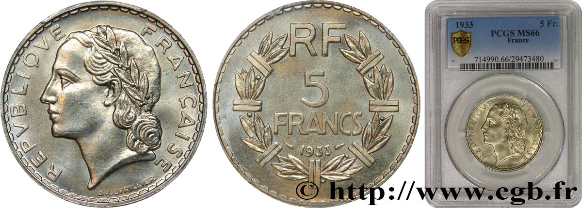 5 francs Lavrillier, nickel 1933  F.336/2 MS66 PCGS